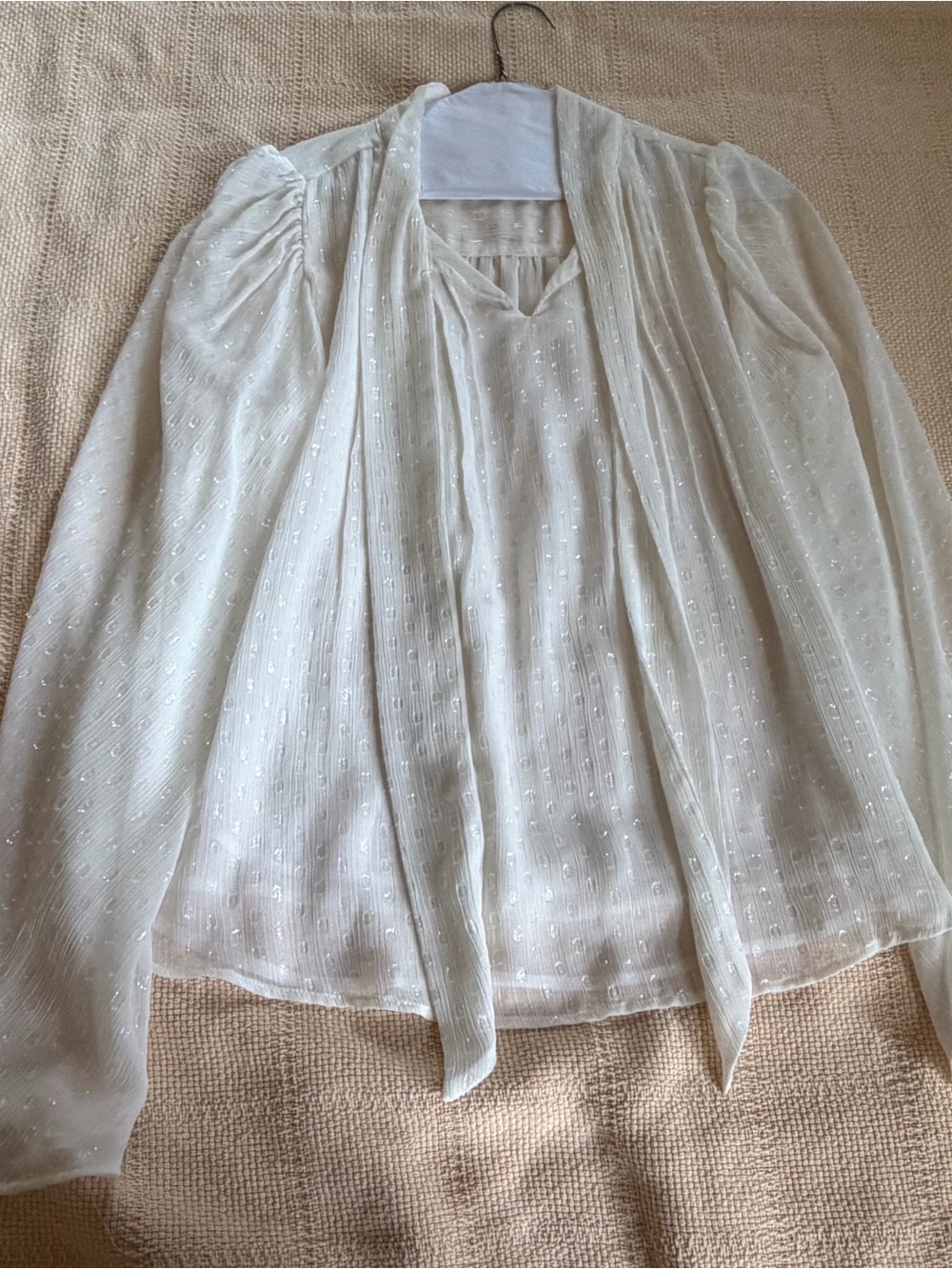 Tommy Hilfiger Ivory Sheer Tie-Neck Blouse